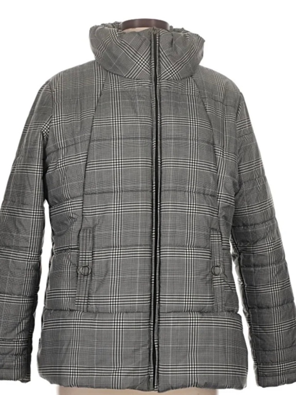 Soia & Kyo Gray Plaid Puffer Snow Jacket Size Large